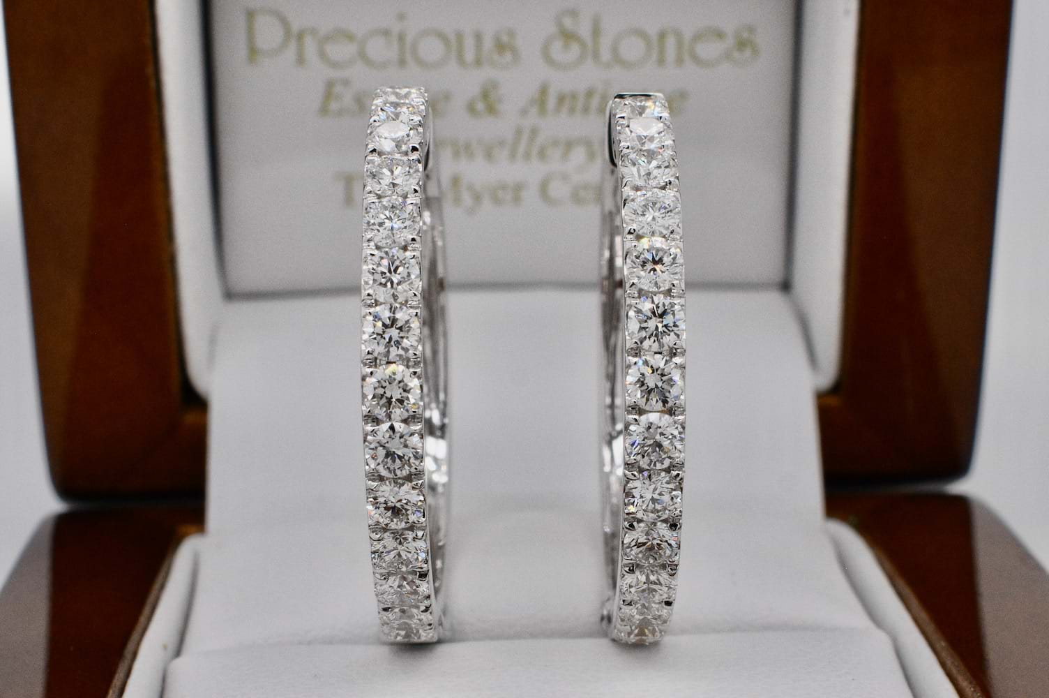 SOLD 18ct White Gold 2.15ct Large Round Diamond Hoops