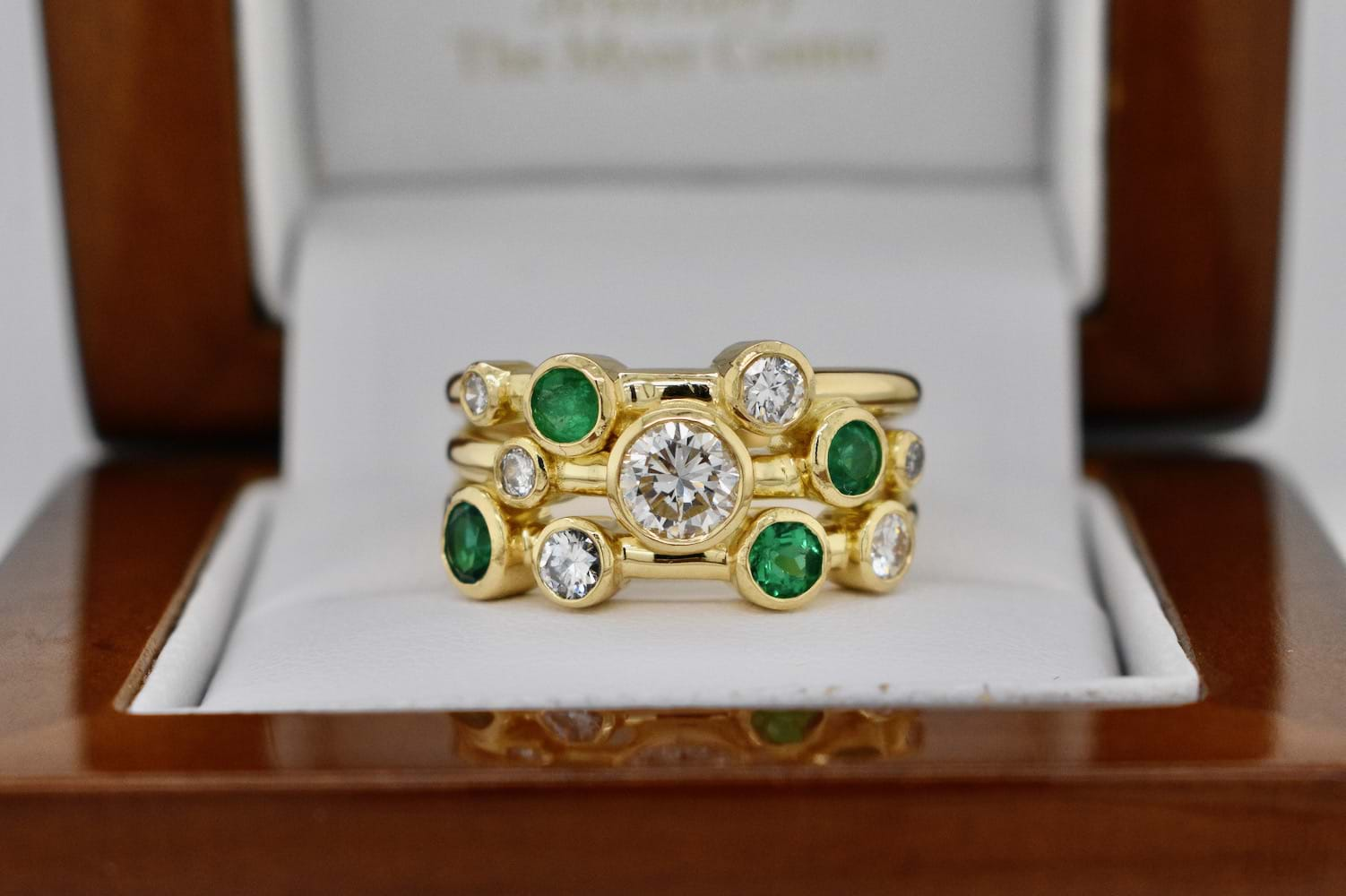 Archived Design 18ct Yellow Gold Multi-Emerald & Diamond Bezel Set ...