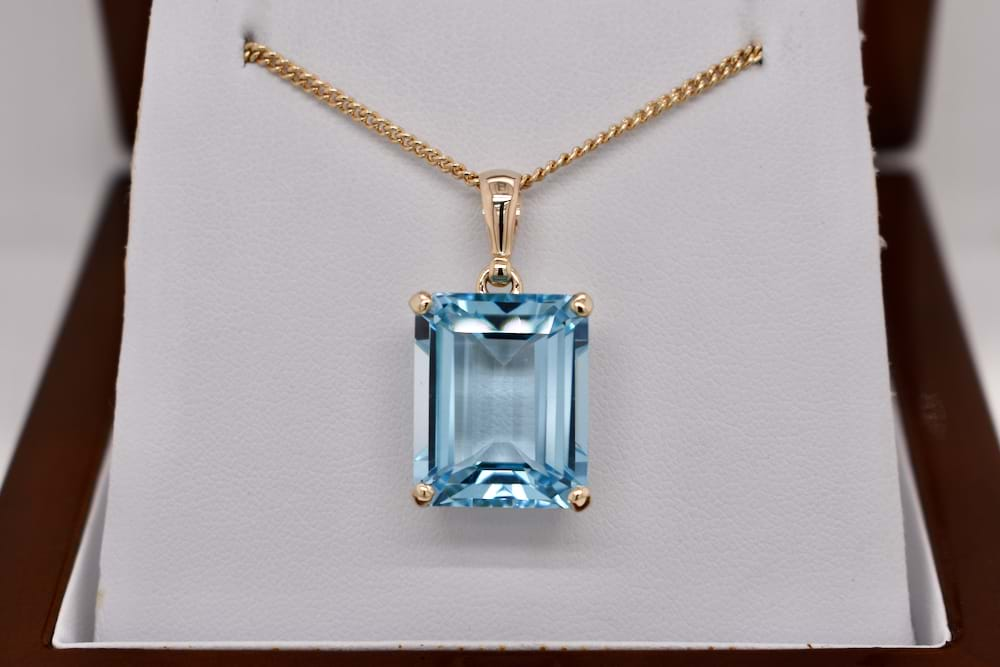 blue topaz emerald cut necklace