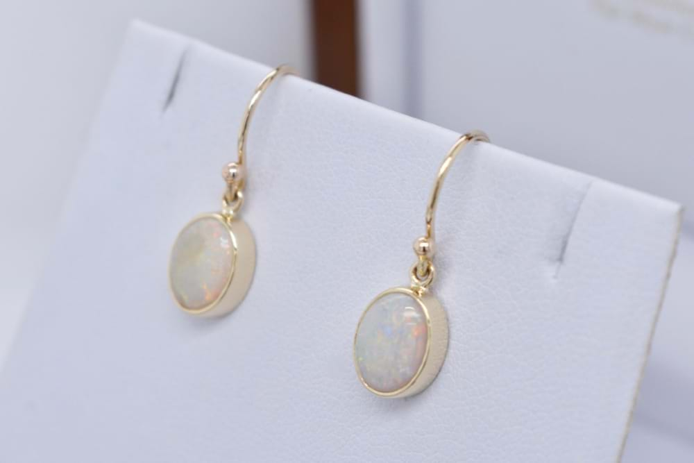 opal drop earrings yellow gold